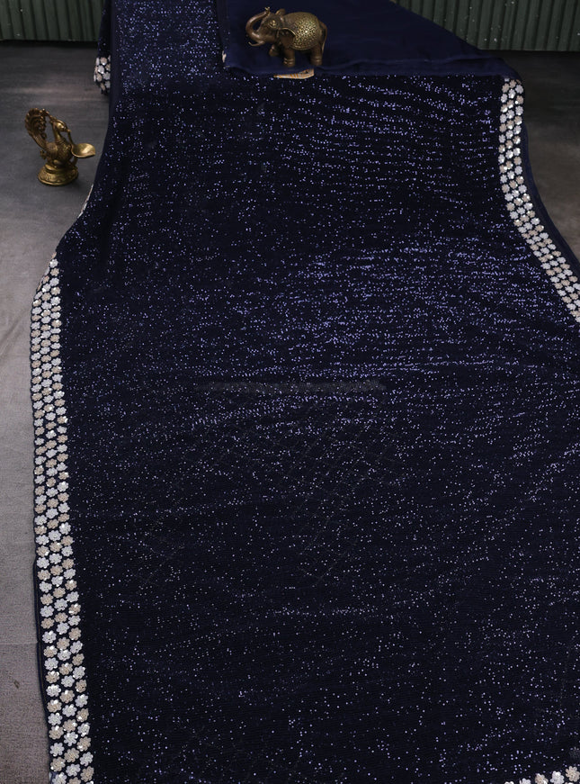Navy Blue Netted Organza Half & Half Style Sequin Embroidery Saree