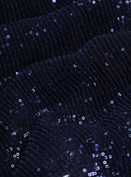 Navy Blue Netted Organza Half & Half Style Sequin Embroidery Saree