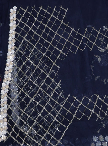 Navy Blue Netted Organza Half & Half Style Sequin Embroidery Saree