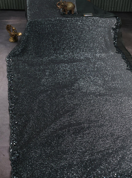 Dark Olive Green Netted Organza Half & Half Style Sequin Embroidery Saree