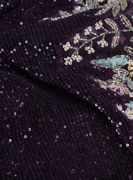 Wine Netted Organza Half & Half Style Sequin Embroidery Saree