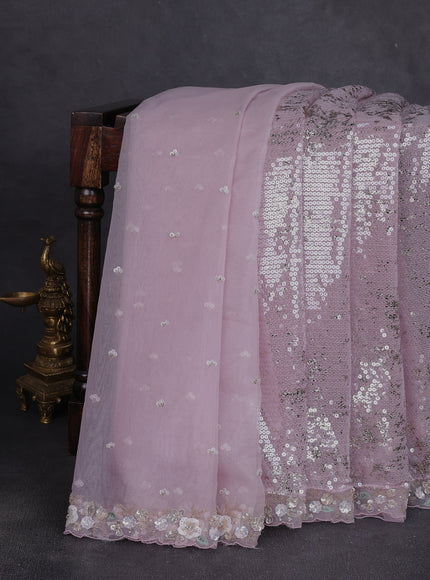 Baby Pink Netted Organza Half & Half Style Sequin Embroidery Saree