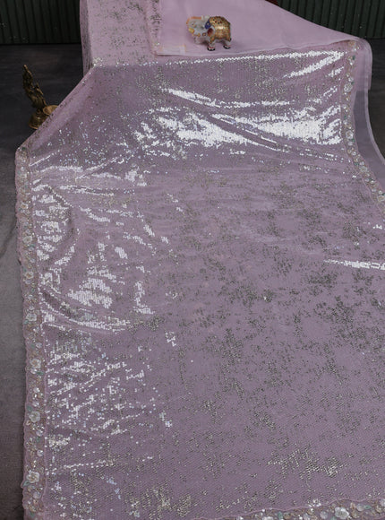 Baby Pink Netted Organza Half & Half Style Sequin Embroidery Saree