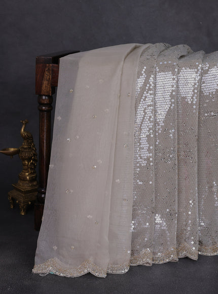 Pastel Grey Netted Organza Half & Half Style Sequin Embroidery Saree