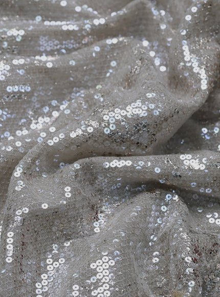 Pastel Grey Netted Organza Half & Half Style Sequin Embroidery Saree