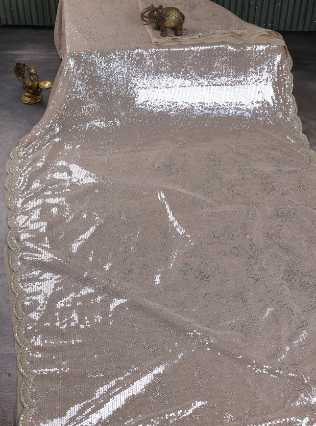 Beige Netted Organza Half & Half Style Sequin Embroidery Saree
