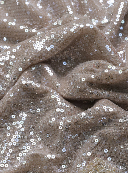 Beige Netted Organza Half & Half Style Sequin Embroidery Saree