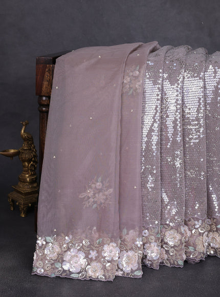 Pastel Lavender Netted Organza Half & Half Style Sequin Embroidery Saree