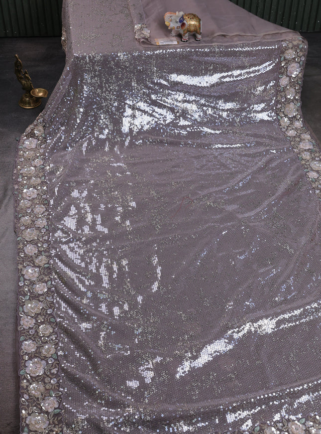 Pastel Lavender Netted Organza Half & Half Style Sequin Embroidery Saree