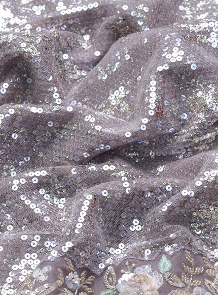 Pastel Lavender Netted Organza Half & Half Style Sequin Embroidery Saree