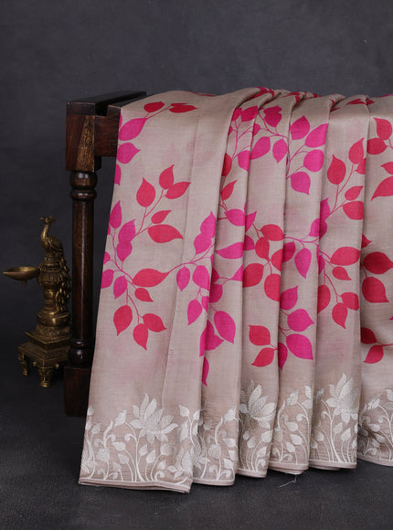 Chikku Tussar Printed Embroidery Silk Saree