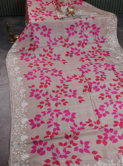 Chikku Tussar Printed Embroidery Silk Saree