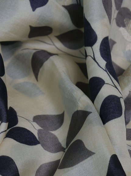 Cream - Black Tussar Printed Embroidery Silk Saree
