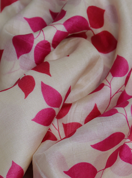 Cream - Pink Tussar Printed Embroidery Silk Saree