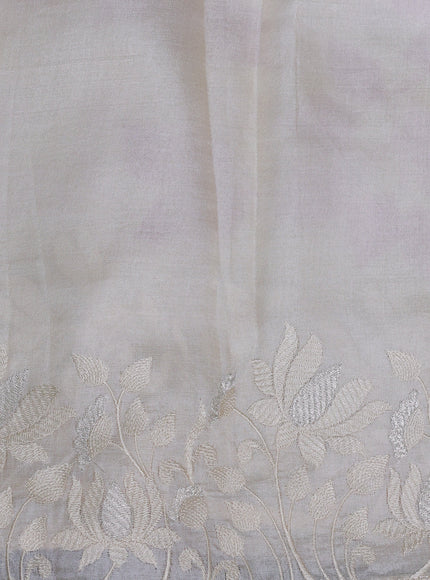 Cream - Pink Tussar Printed Embroidery Silk Saree
