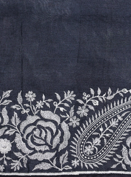 Black Tussar Printed Embroidery Silk Saree