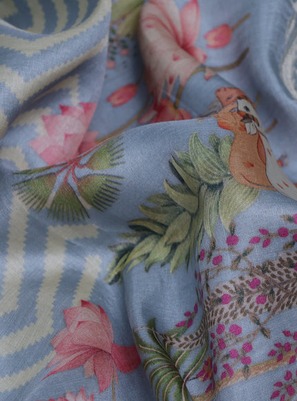 Pastel Blue Tussar Printed Embroidery Silk Saree