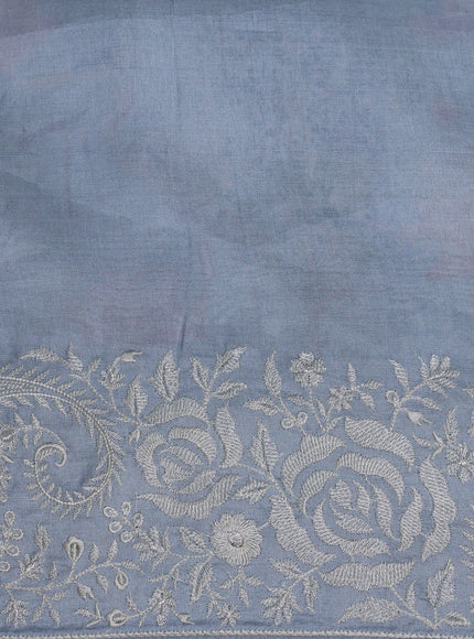 Pastel Blue Tussar Printed Embroidery Silk Saree
