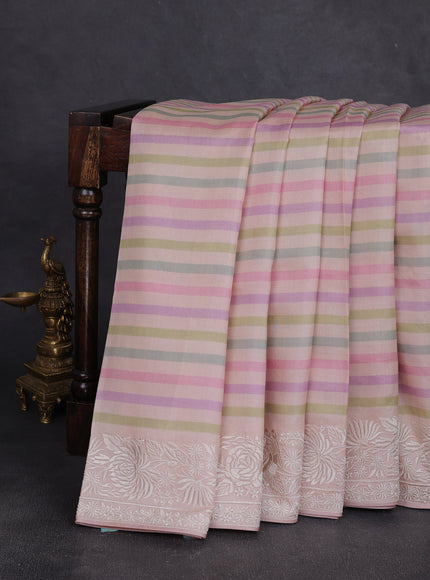 Peach Orangetussar Printed Embroidery Silk Saree