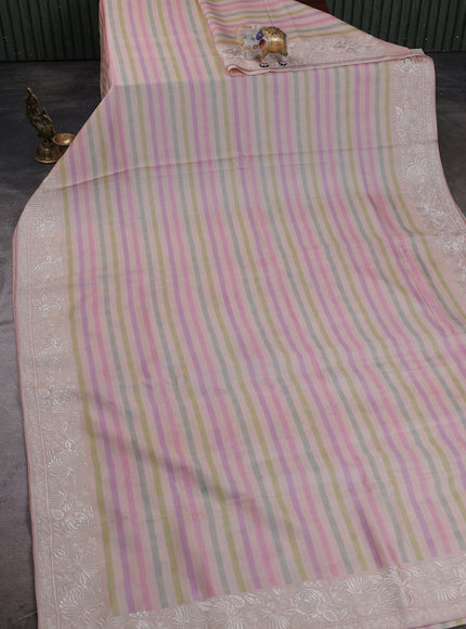 Peach Orangetussar Printed Embroidery Silk Saree