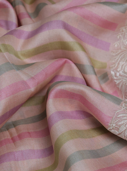 Peach Orangetussar Printed Embroidery Silk Saree