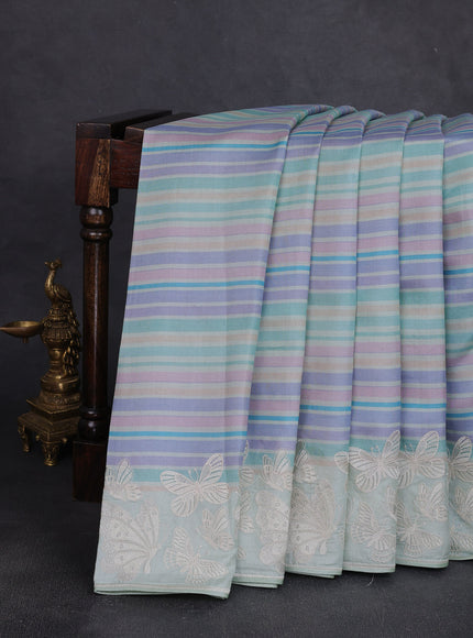 Multi Colour - Mild Pista Green Tussar Printed Embroidery Silk Saree
