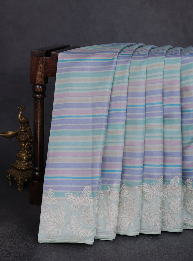 Multi Colour - Mild Pista Green Tussar Printed Embroidery Silk Saree