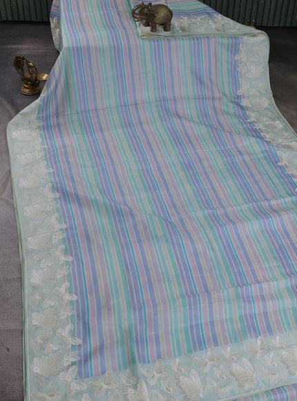 Multi Colour - Mild Pista Green Tussar Printed Embroidery Silk Saree