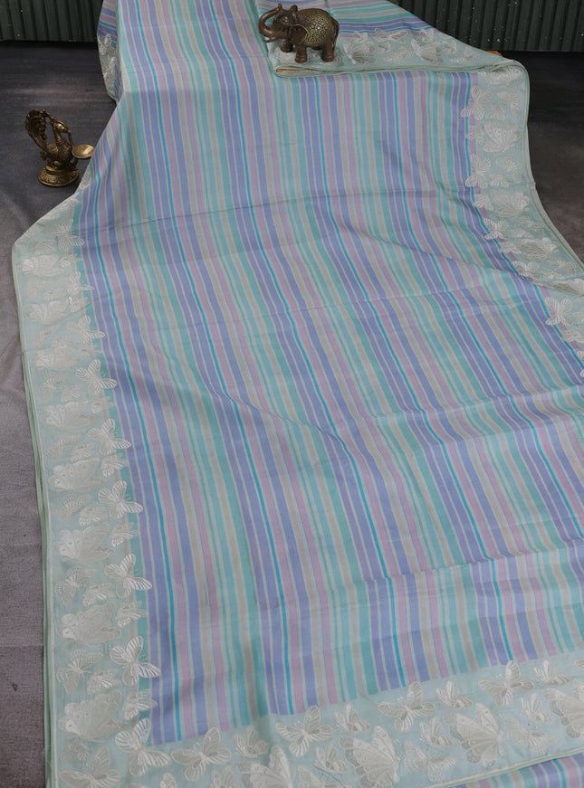 Multi Colour - Mild Pista Green Tussar Printed Embroidery Silk Saree
