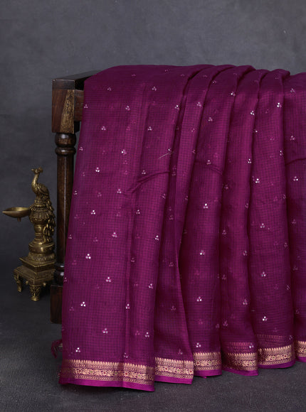 Magenta Pink -Navy Blue Silk Kota Embroidery Saree