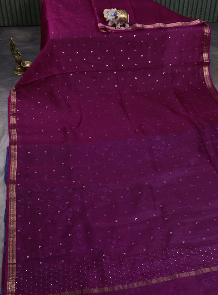 Magenta Pink -Navy Blue Silk Kota Embroidery Saree