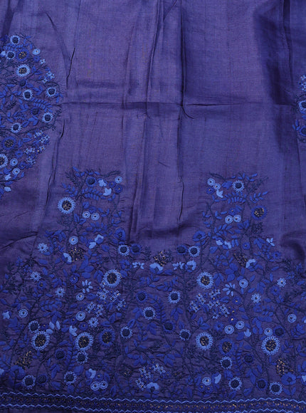 Magenta Pink -Navy Blue Silk Kota Embroidery Saree