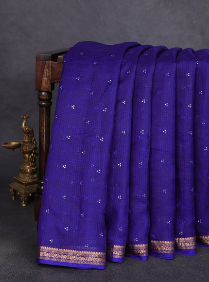 Royal Blue - Purple Silk Kota Embroidery Saree