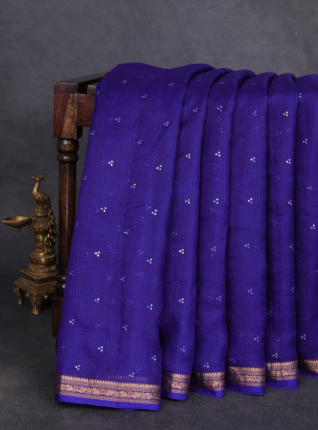 Royal Blue - Purple Silk Kota Embroidery Saree