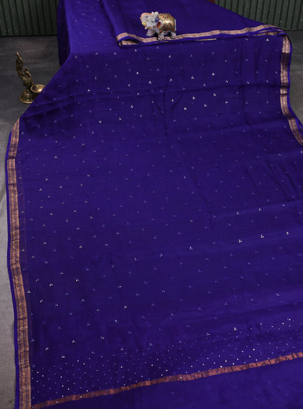 Royal Blue - Purple Silk Kota Embroidery Saree