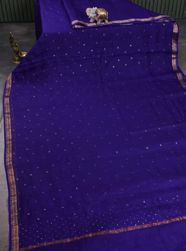Royal Blue - Purple Silk Kota Embroidery Saree