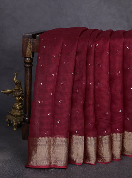 Red - Black Silk Kota Embroidery Saree