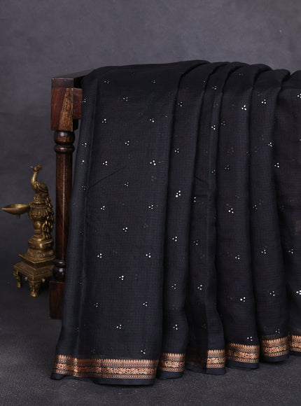 Black - Purple Silk Kota Embroidery Saree