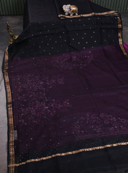 Black - Purple Silk Kota Embroidery Saree