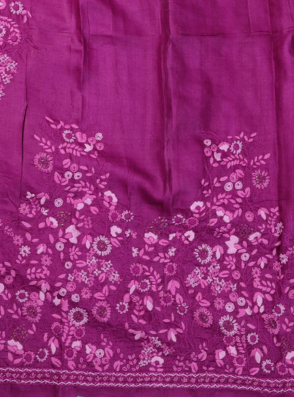 Black - Purple Silk Kota Embroidery Saree