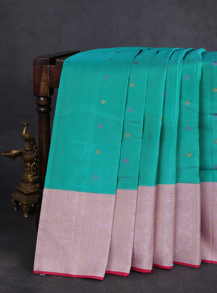 Teal Green - Mild Lavender Pure Kanchipuram Silk Saree