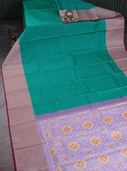 Teal Green - Mild Lavender Pure Kanchipuram Silk Saree
