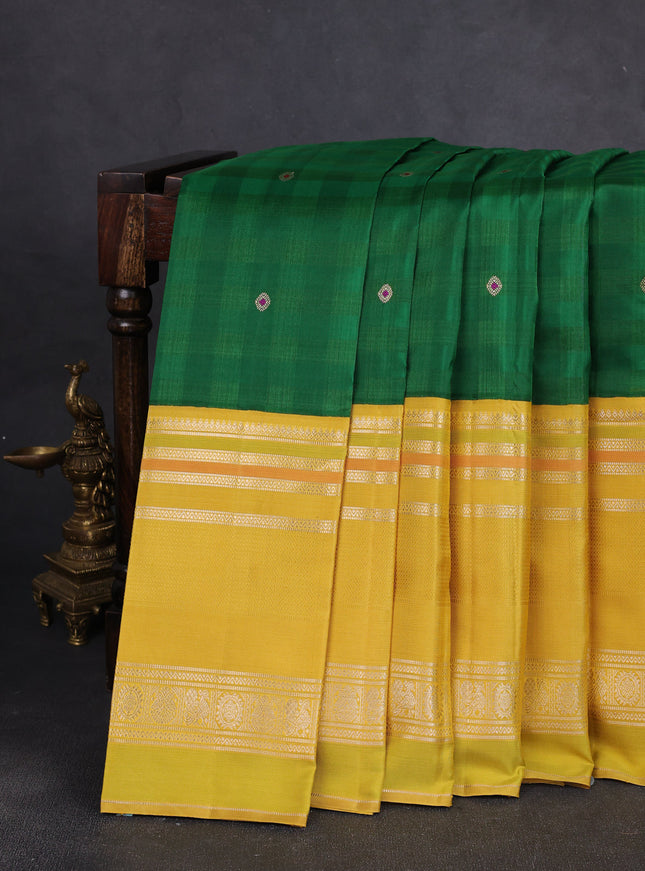 Green - Yellow Pure Kanchipuram Silk Saree