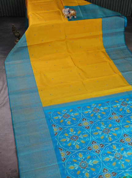 Mango Yellow - Teal Green Pure Kanchipuram Silk Saree
