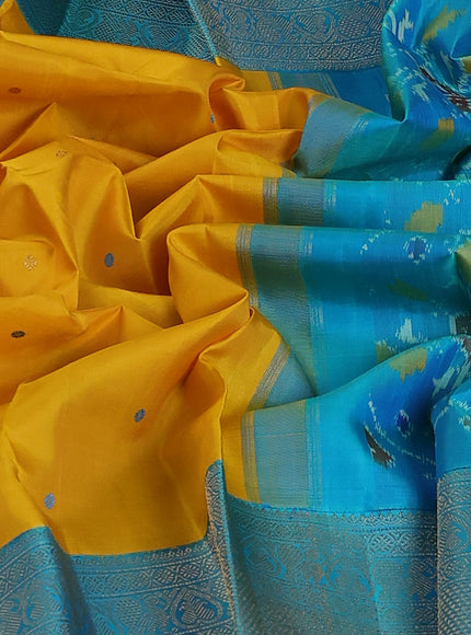 Mango Yellow - Teal Green Pure Kanchipuram Silk Saree