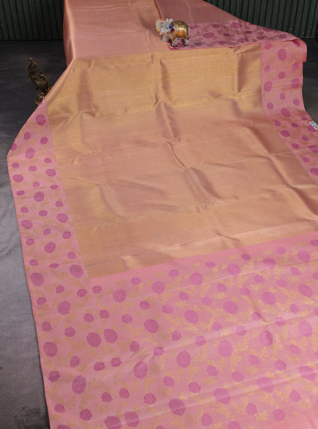 Peach Pure Kanchipuram Tissue Silk Saree