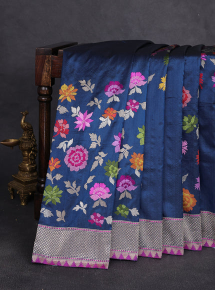 Blue Purple Banarasi Silk Saree
