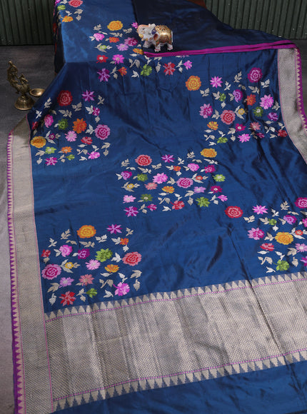 Blue Purple Banarasi Silk Saree