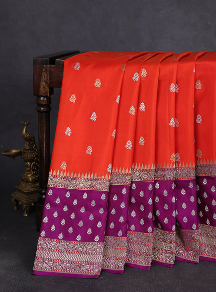 Orange - Purple Banarasi Silk