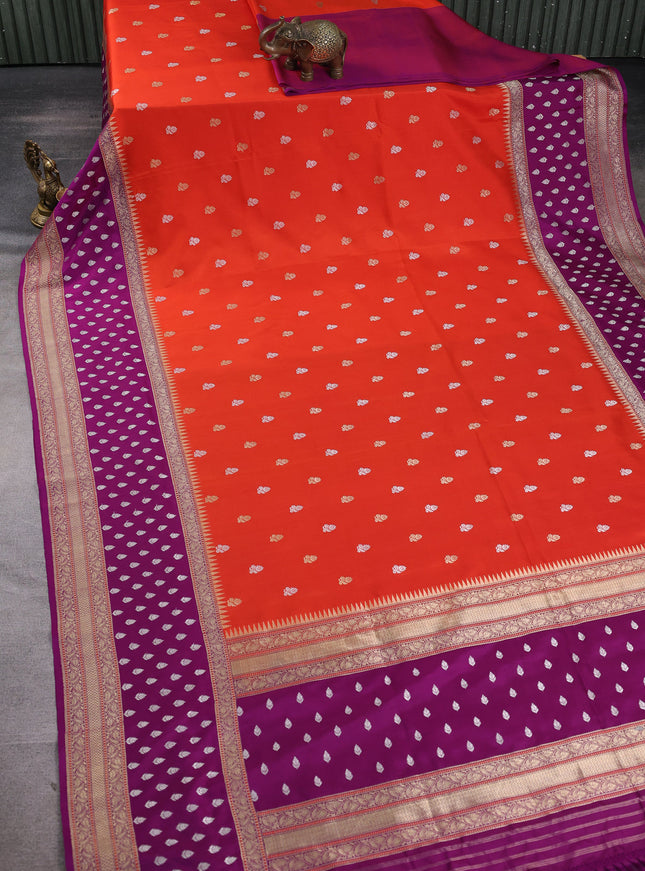 Orange - Purple Banarasi Silk